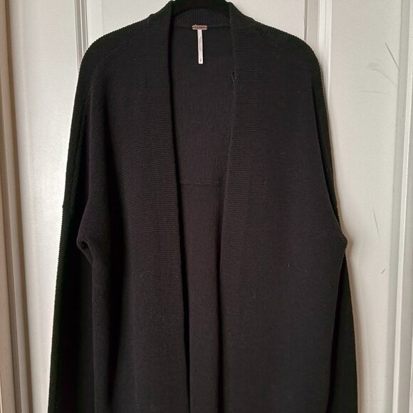 Free People Black Ottoman Cardigan with Open Front and Side Pockets, Size Small - Picture 1 of 7